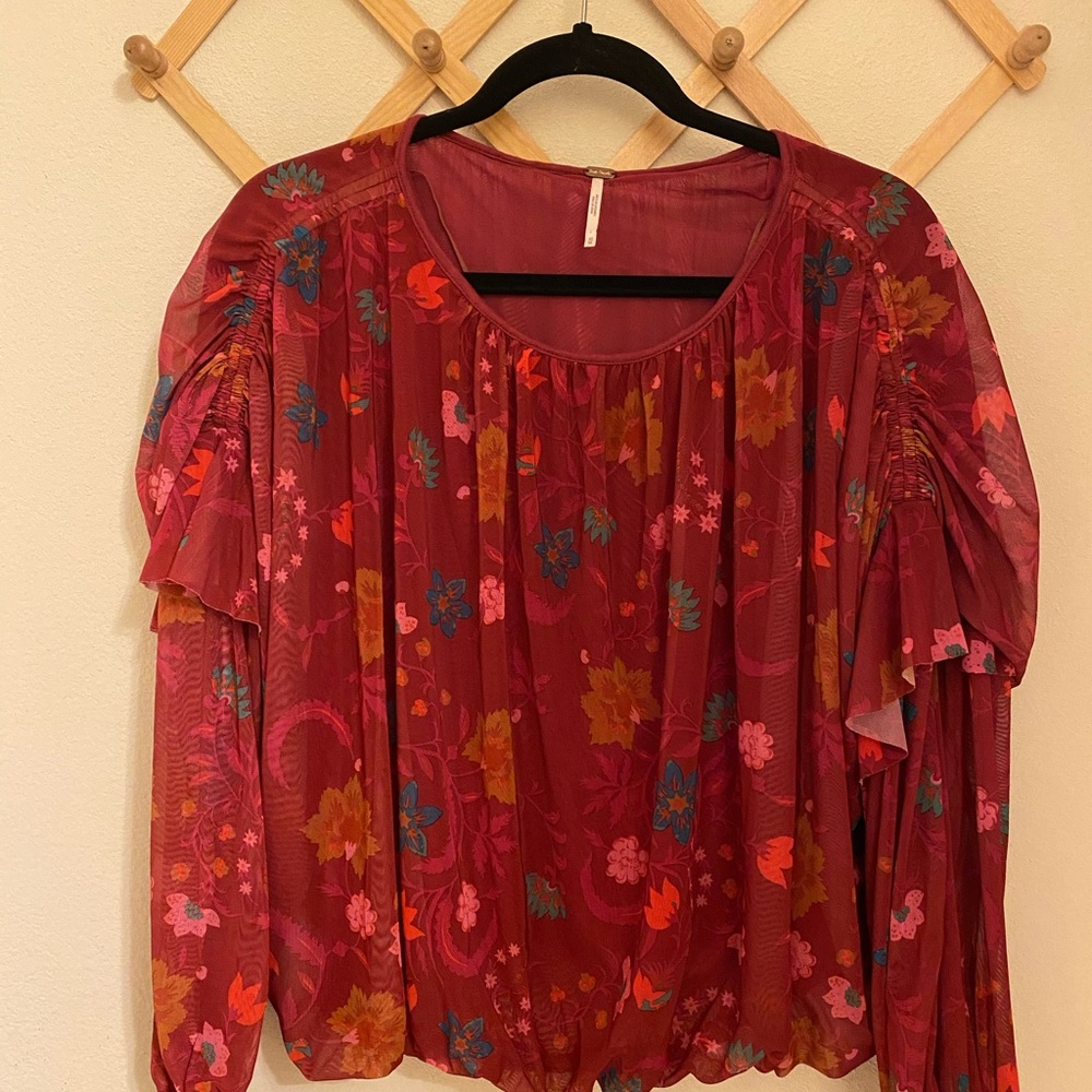 FREE PEOPLE floral crop long sleeve blouse